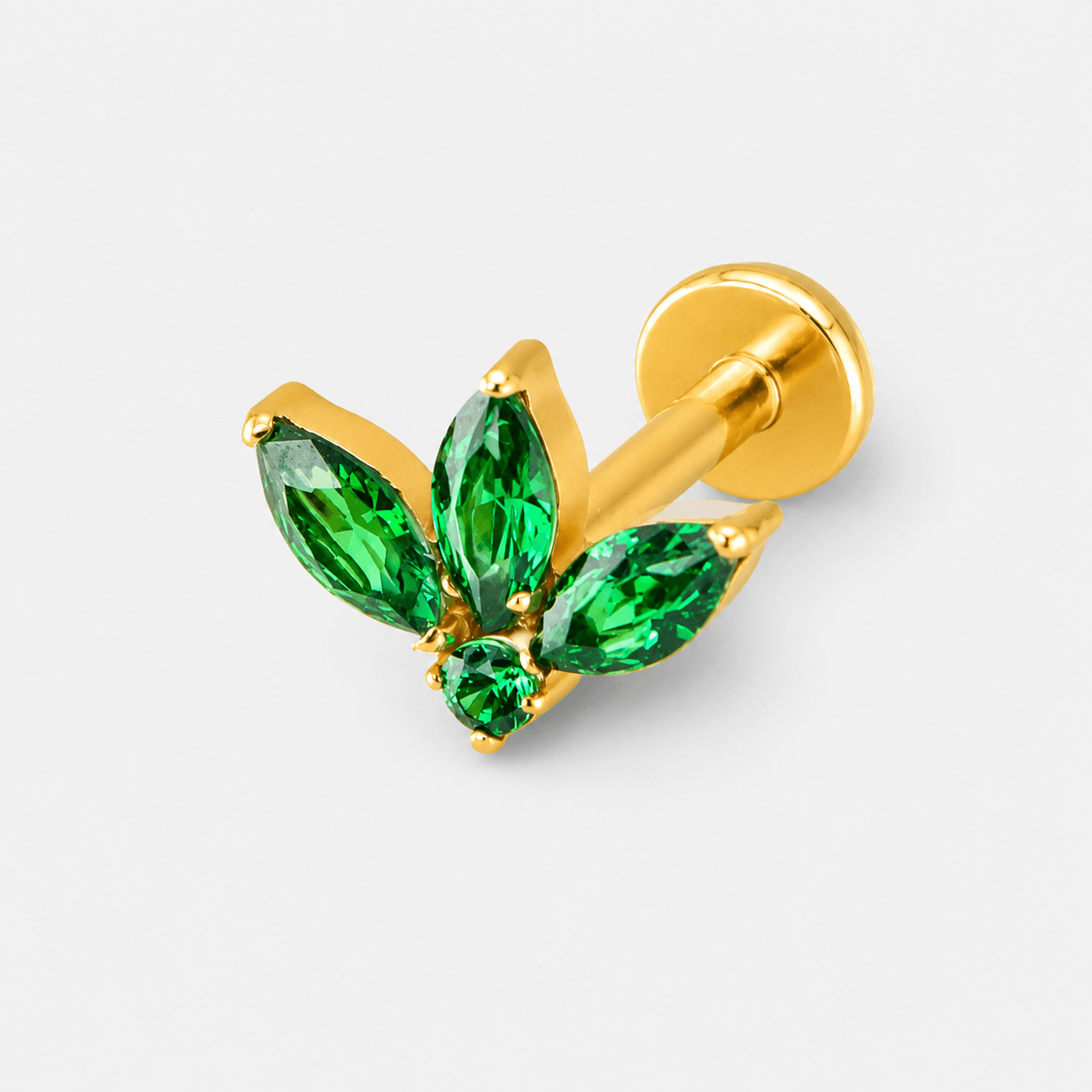 Emerald Leaf Cluster Labret guldfarvet - BY CARA