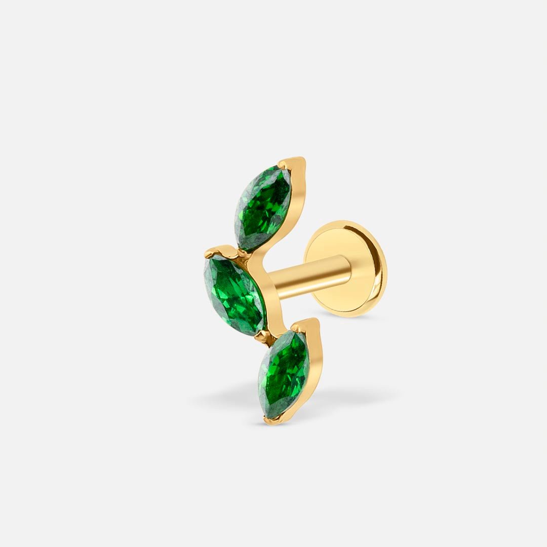Emerald Trio Leaf Labret guldfarvet - BY CARA