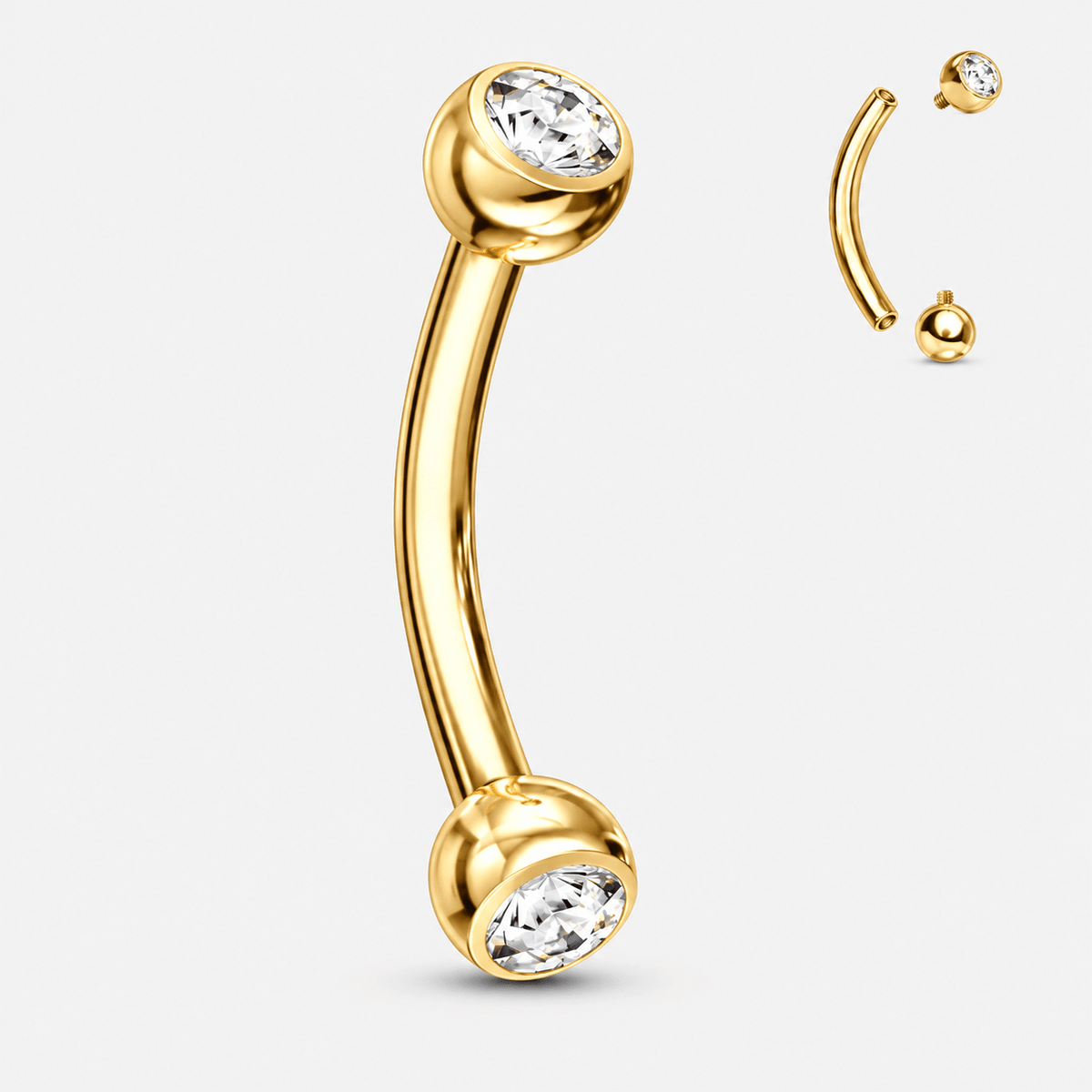 Evelisse Crystal Curved Barbell stav guldfarvet - BY CARA