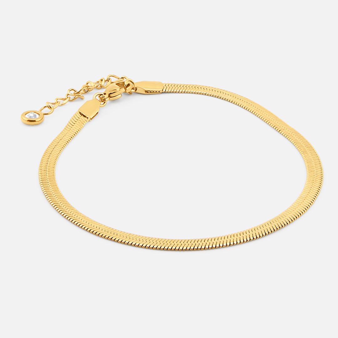 Flad Slange Ankelkæde 18K Guldbelagt 4 mm - BY CARA