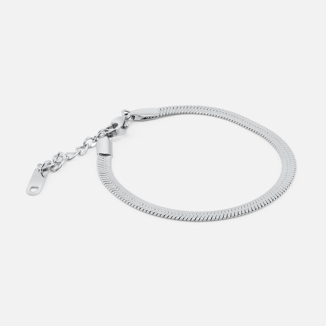 Flad Slange Armbånd Sølvfarvet 4 mm - BY CARA