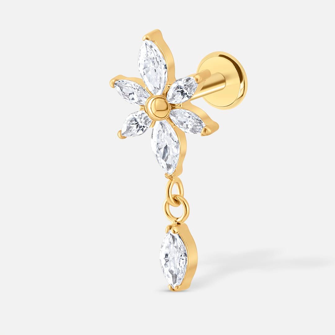 Flower Drop Crystal Labret guldfarvet - BY CARA