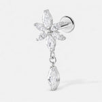 Flower Drop Crystal Labret sølvfarvet - BY CARA