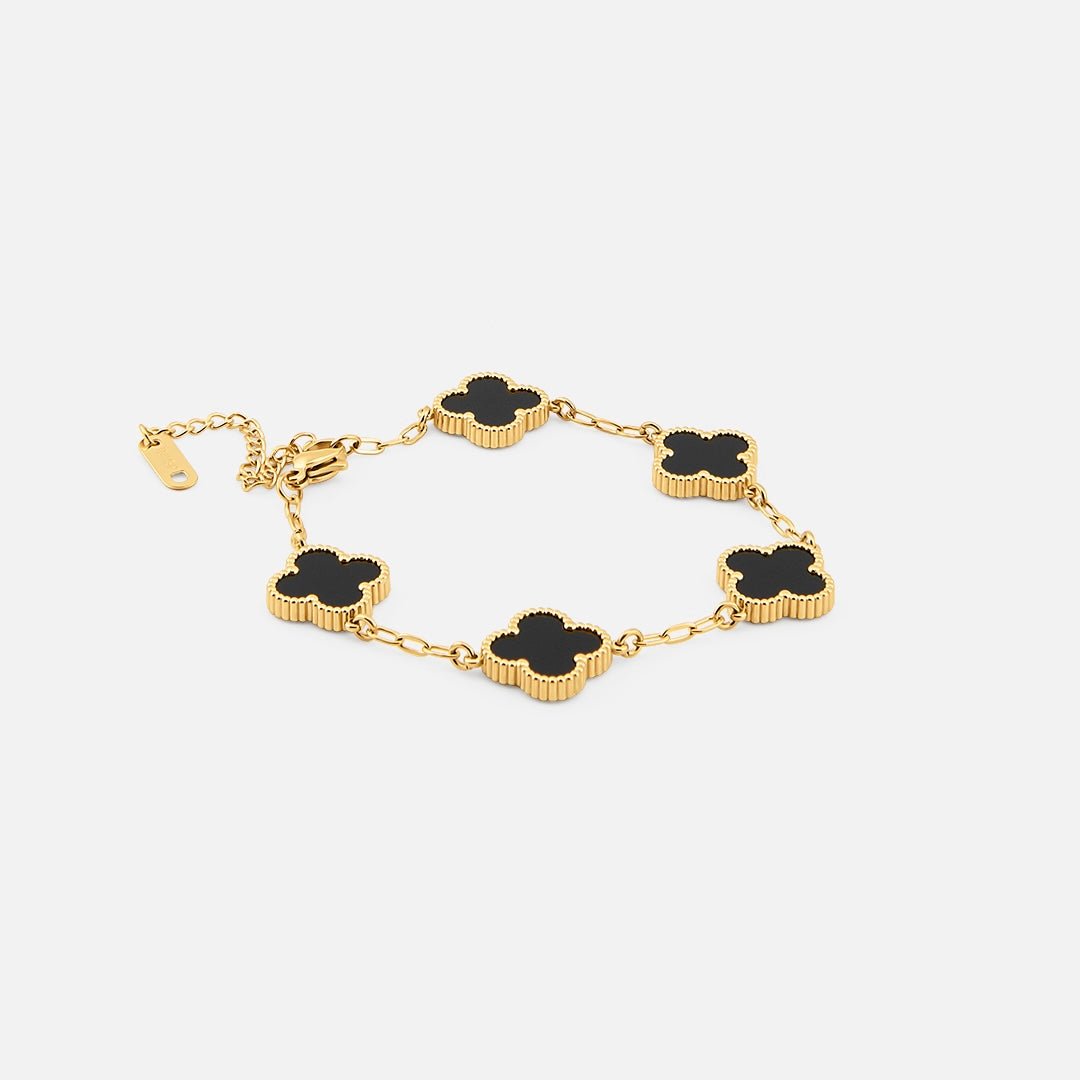 Golden Clover Black Armbånd 18K Guldbelagt - BY CARA