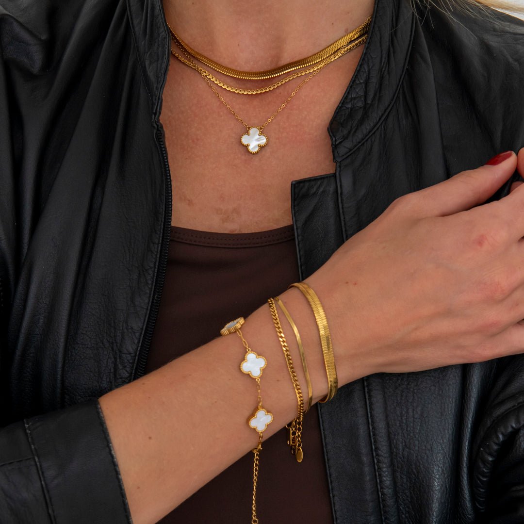 Golden Clover White Halskæde 18K Guldbelagt - BY CARA