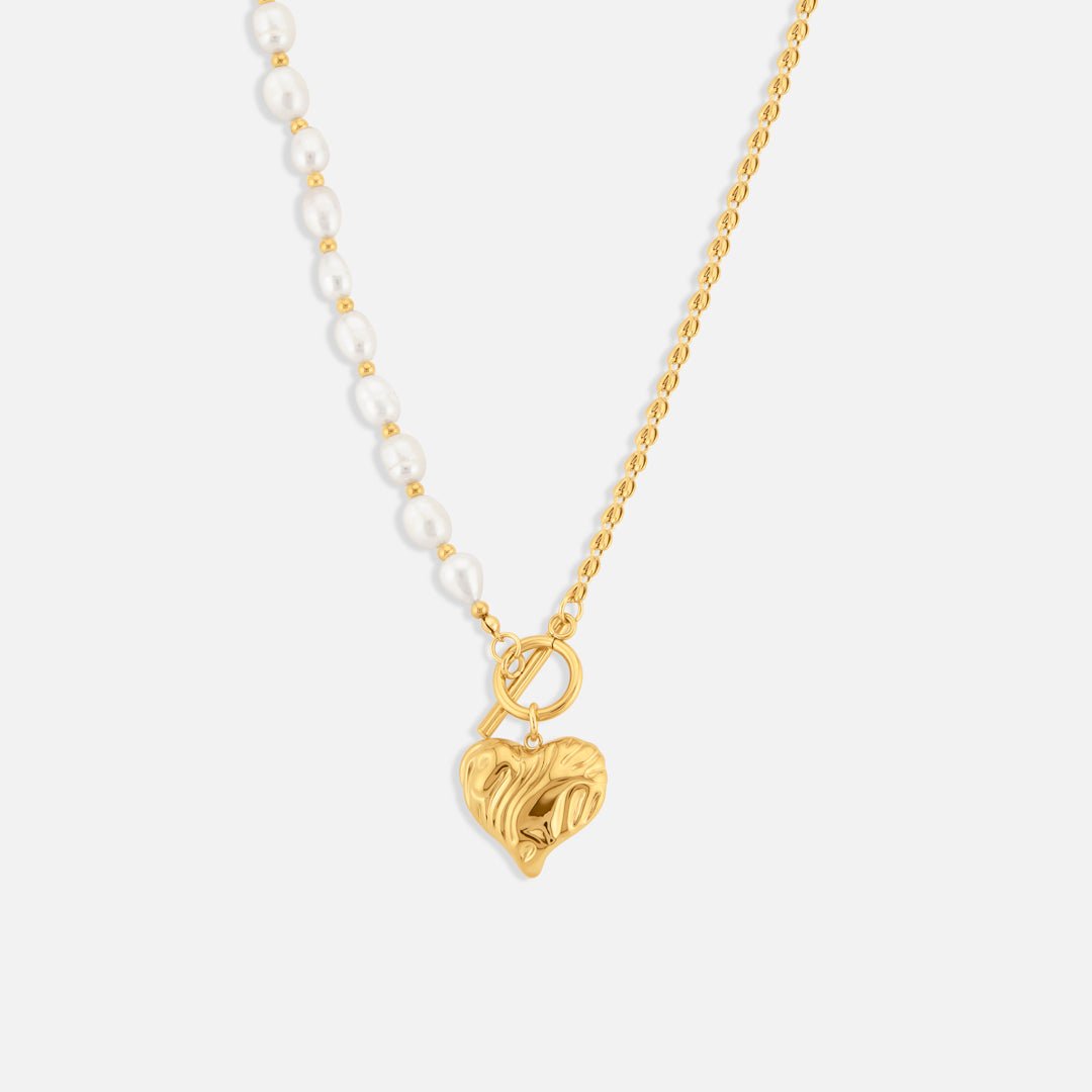 Heart Pearl Halskæde 18K Guldbelagt - BY CARA