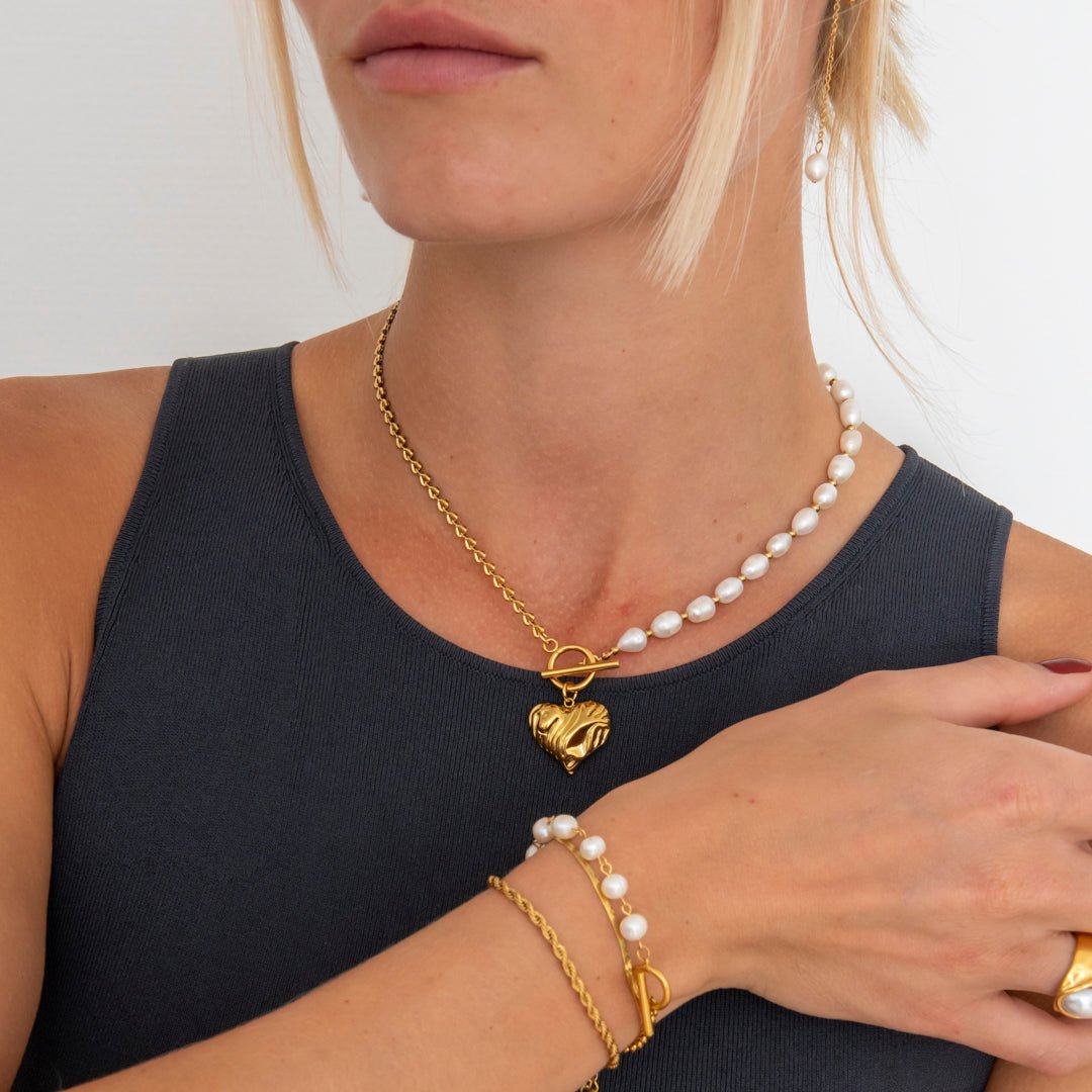 Heart Pearl Halskæde 18K Guldbelagt - BY CARA