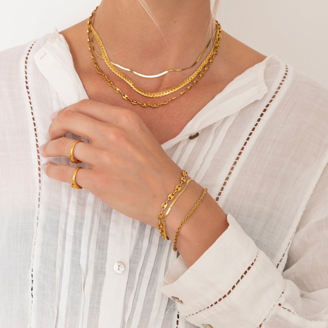 Herringbone Halskæde 18K Guldbelagt 5 mm - BY CARA