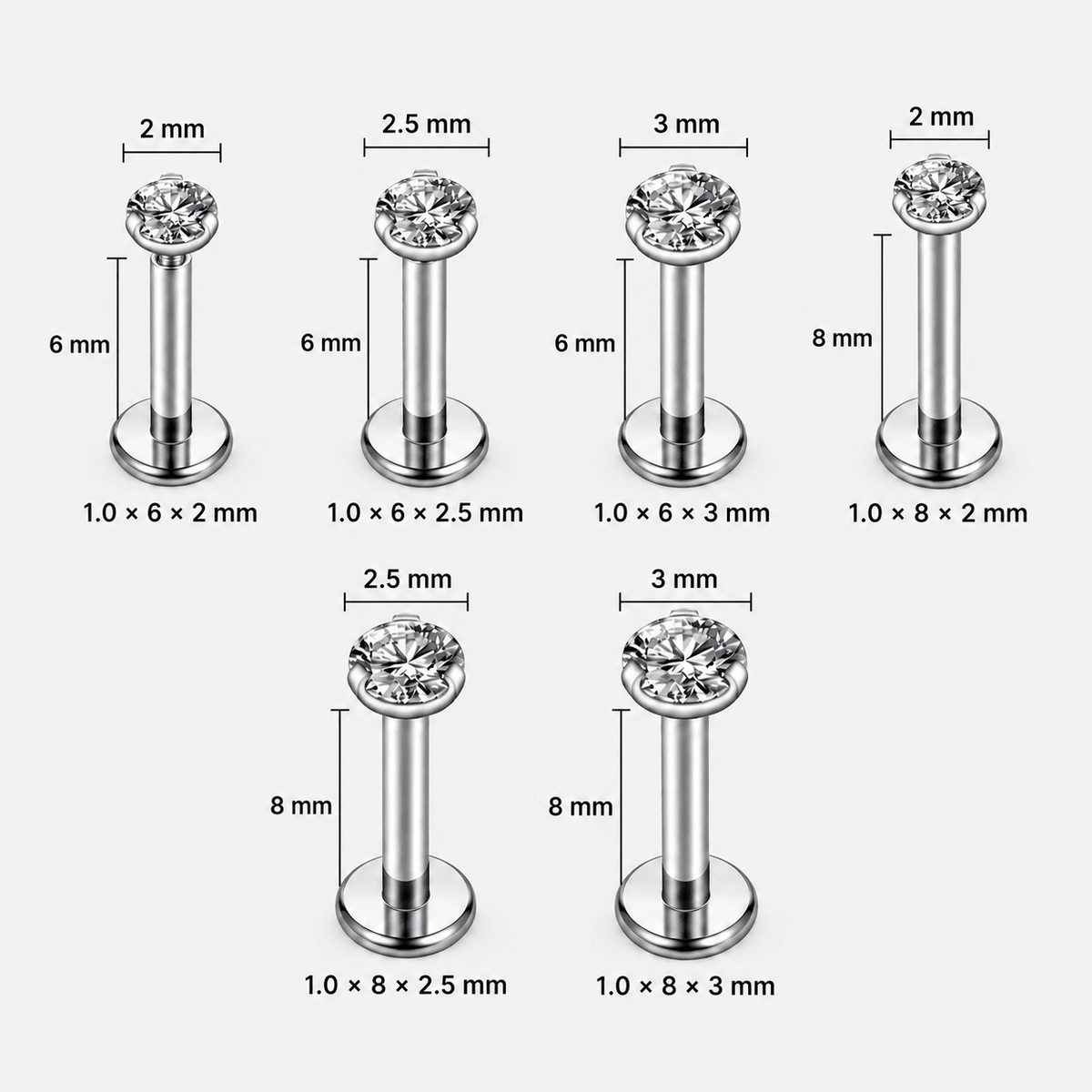 Lumi Solitaire Labret 3 mm silberfarben - BY CARA