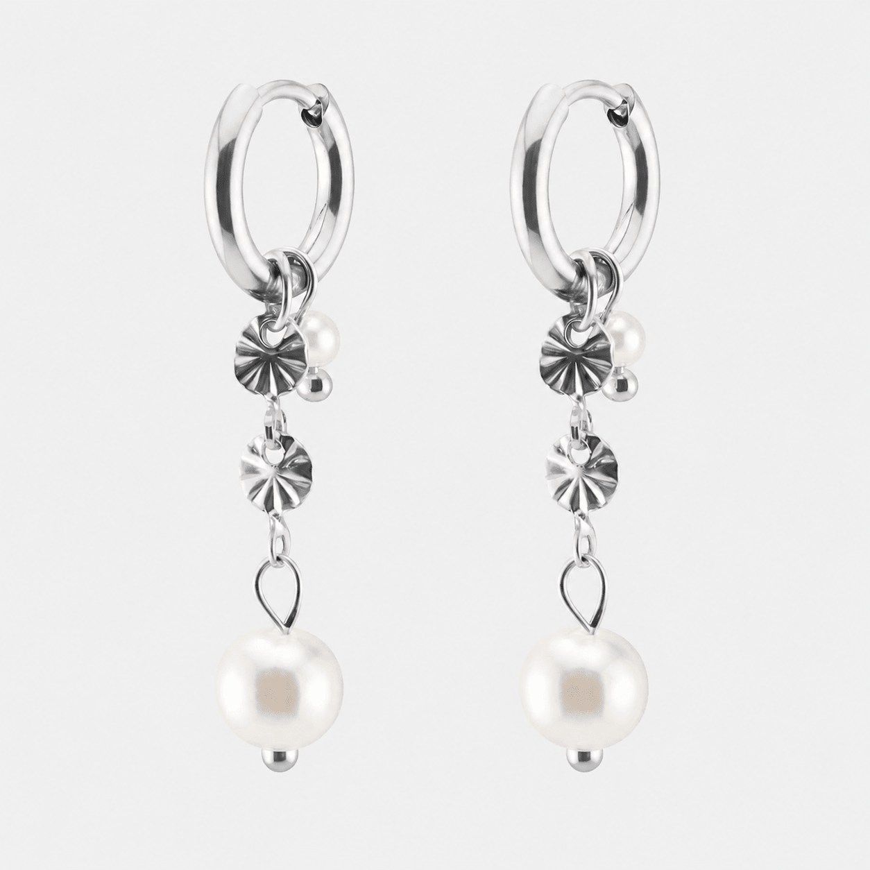 Marielle Pearl Hoops 18K Sølvfarvet - BY CARA