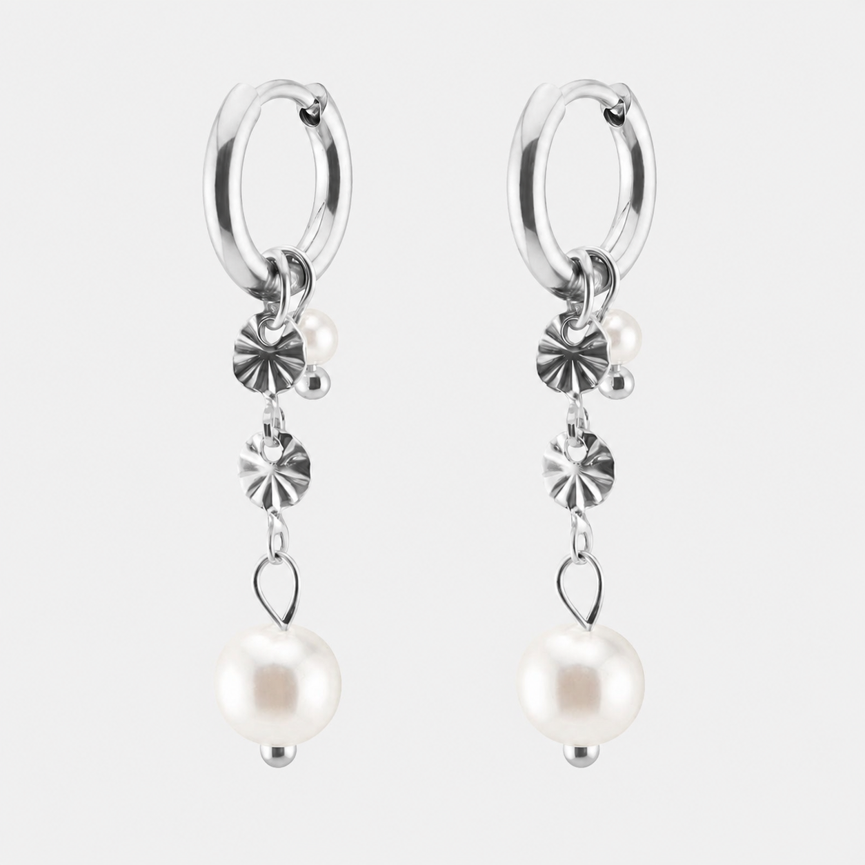 Marielle Pearl Hoops 18K Sølvfarvet