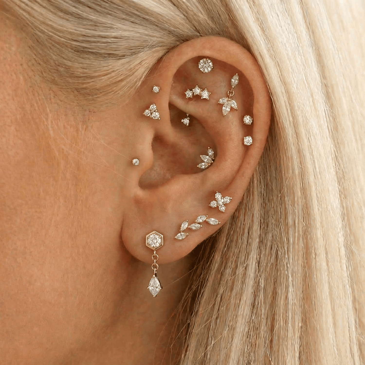 Marquise Cascade Labret guldfarvet - BY CARA