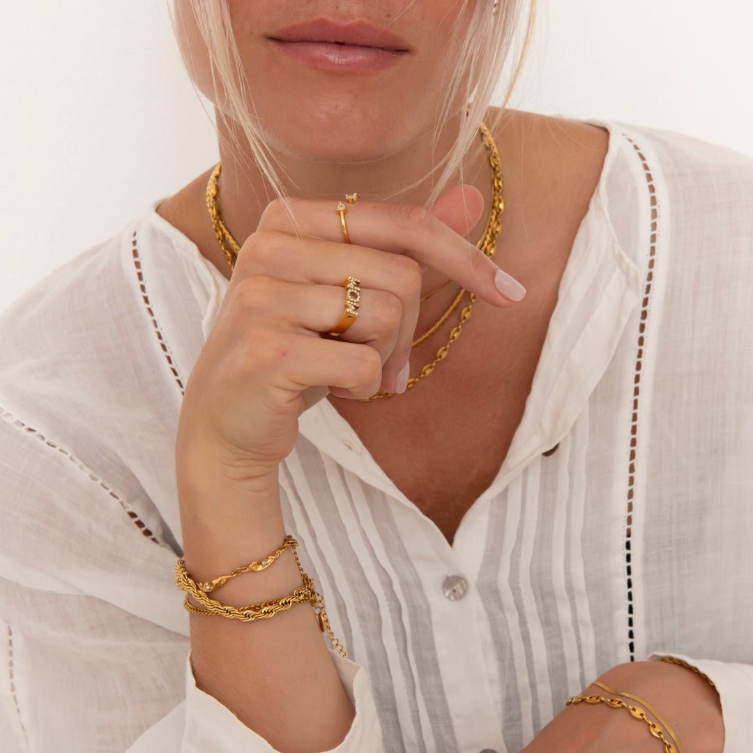 MOM zirkon justerbar Ring 18K Guldbelagt - BY CARA