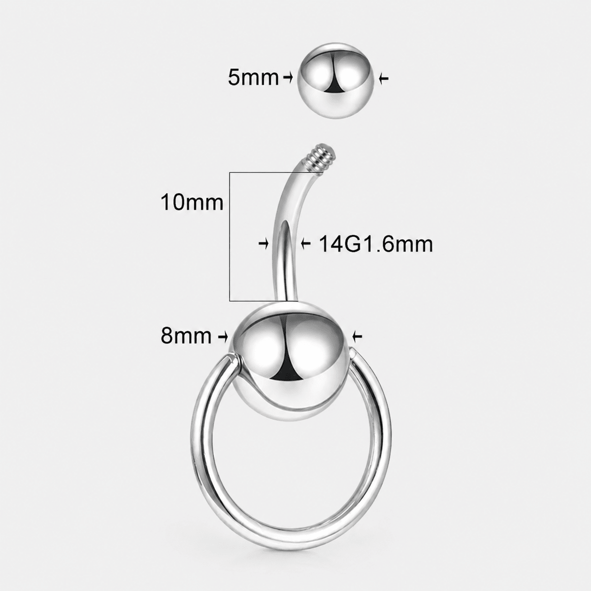 Orlena ring 5/8 mm navelpiercing silverfärgad