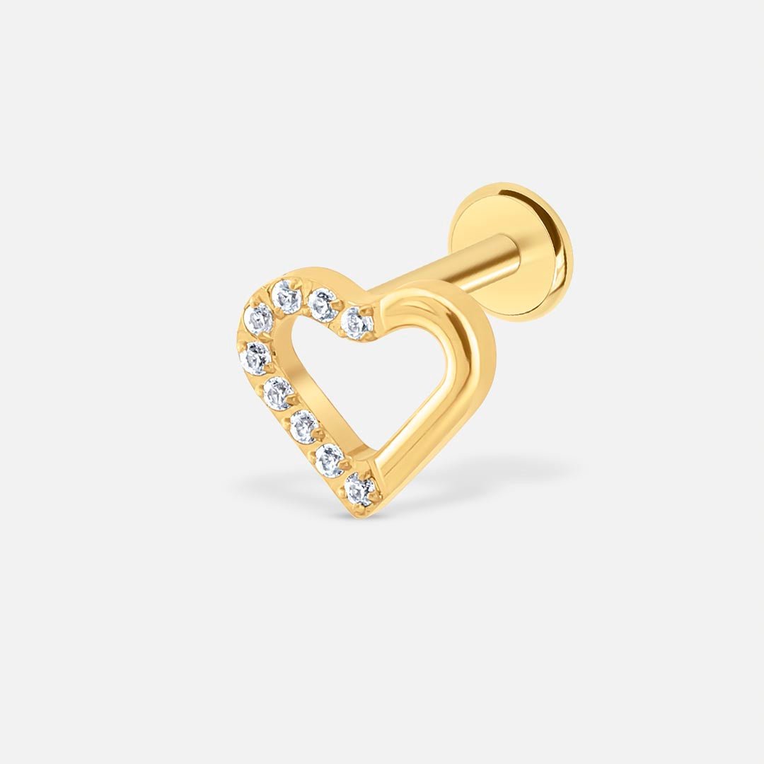 Pavé Heart Labret guldfarvet - BY CARA