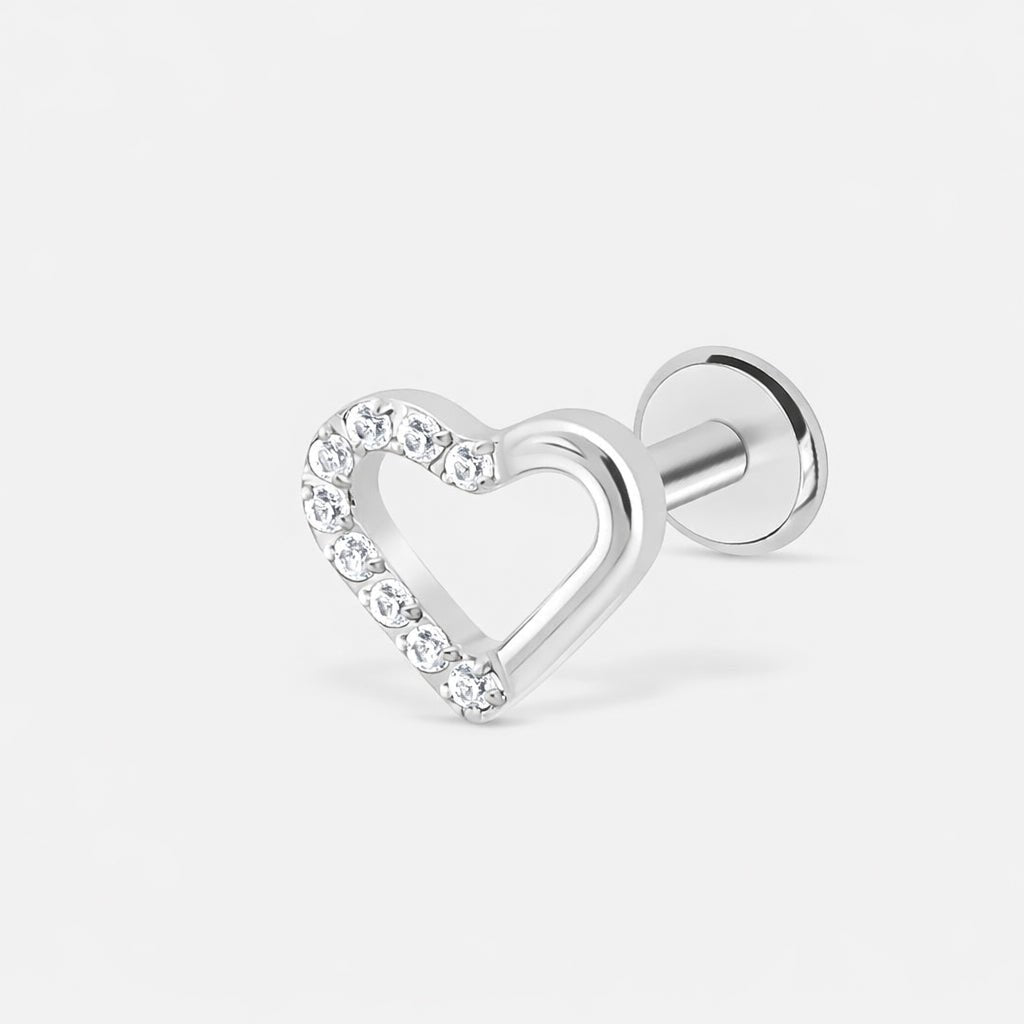 Pavé Heart Labret sølvfarvet - BY CARA