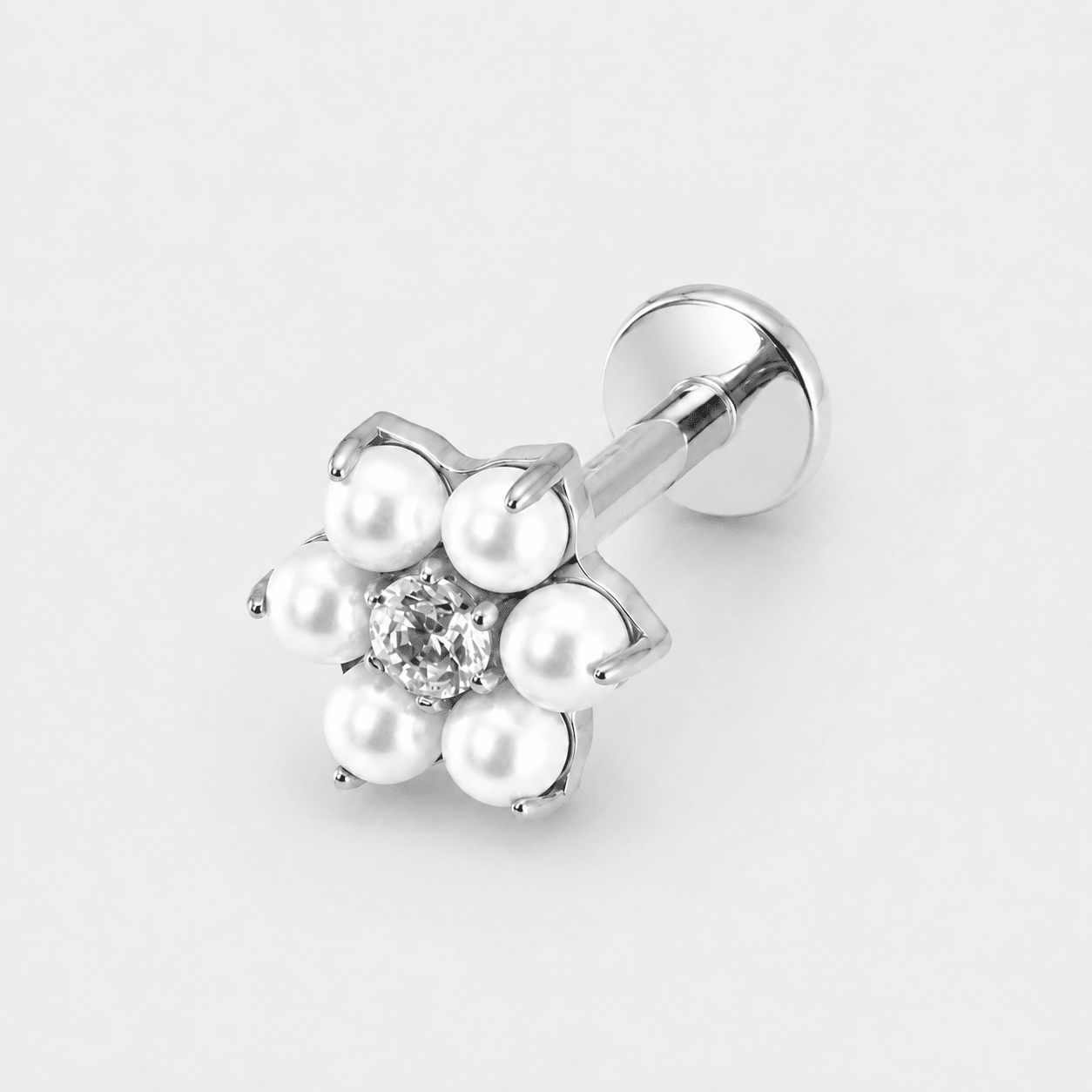Pearl Blossom Labret sølvfarvet - BY CARA