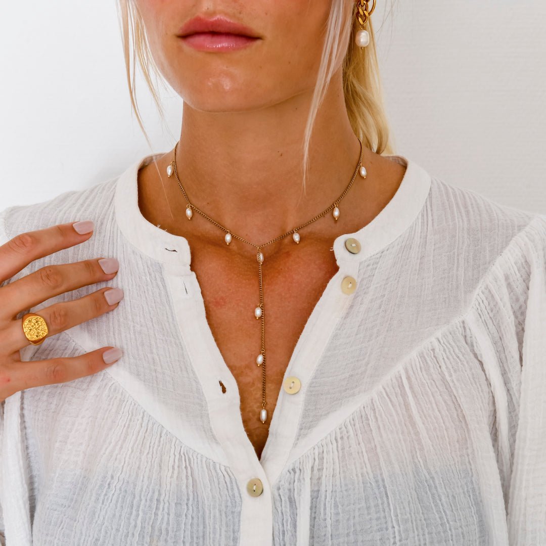Pearl Drops Halskæde 18K Guldbelagt - BY CARA