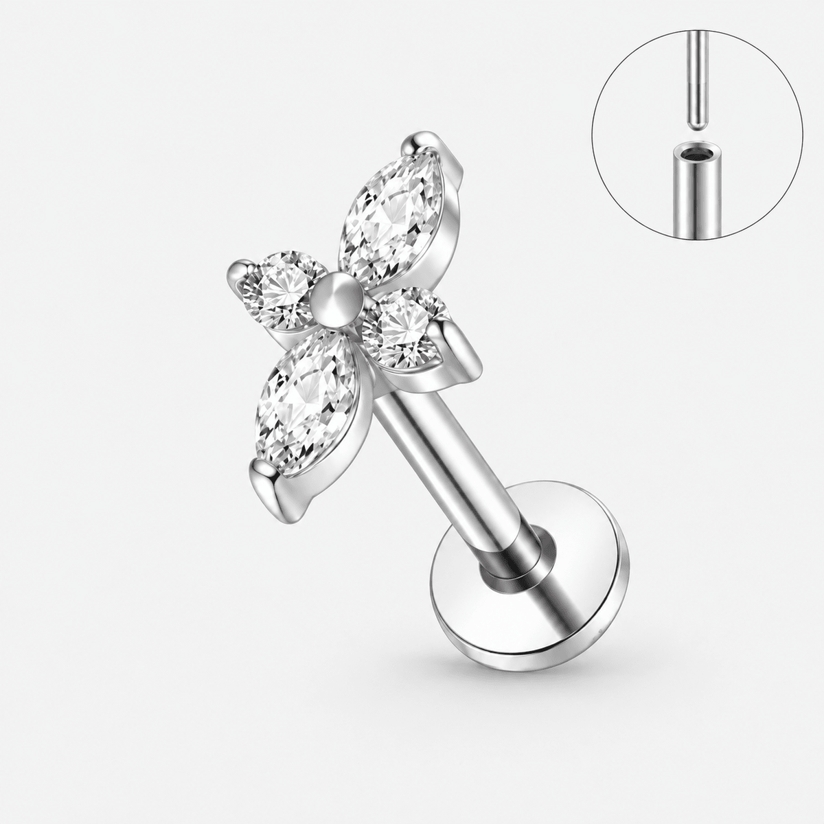 Petal Push-in Labret sølvfarvet - BY CARA