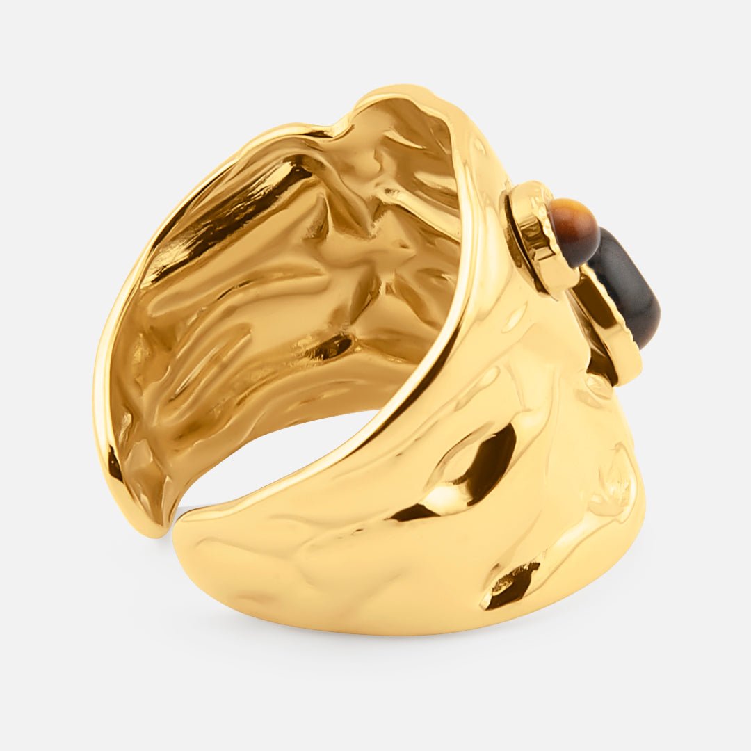 Serena Brown Stone Justerbar Ring 18K Guldbelagt - BY CARA