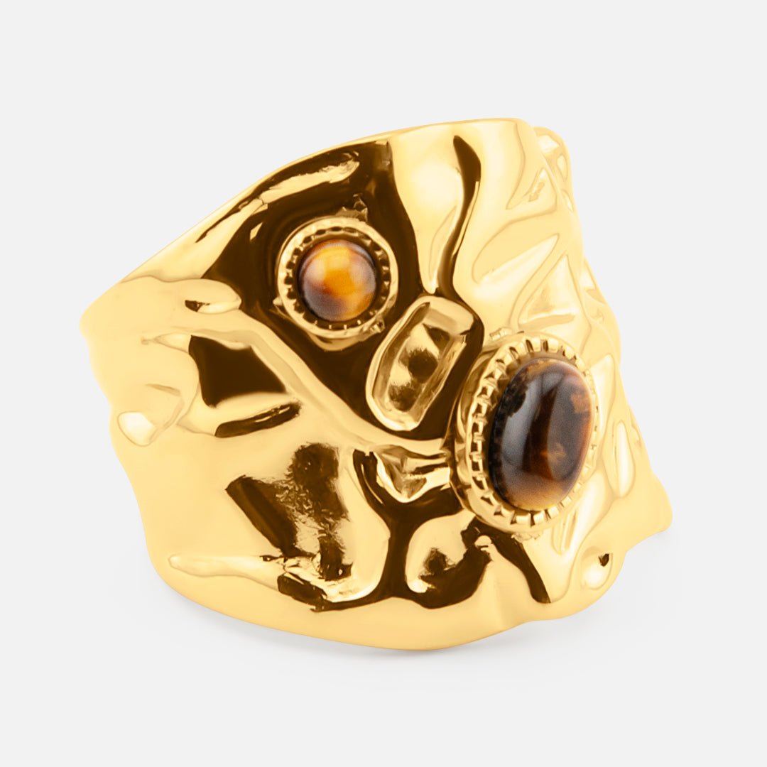 Serena Brown Stone Justerbar Ring 18K Guldbelagt - BY CARA