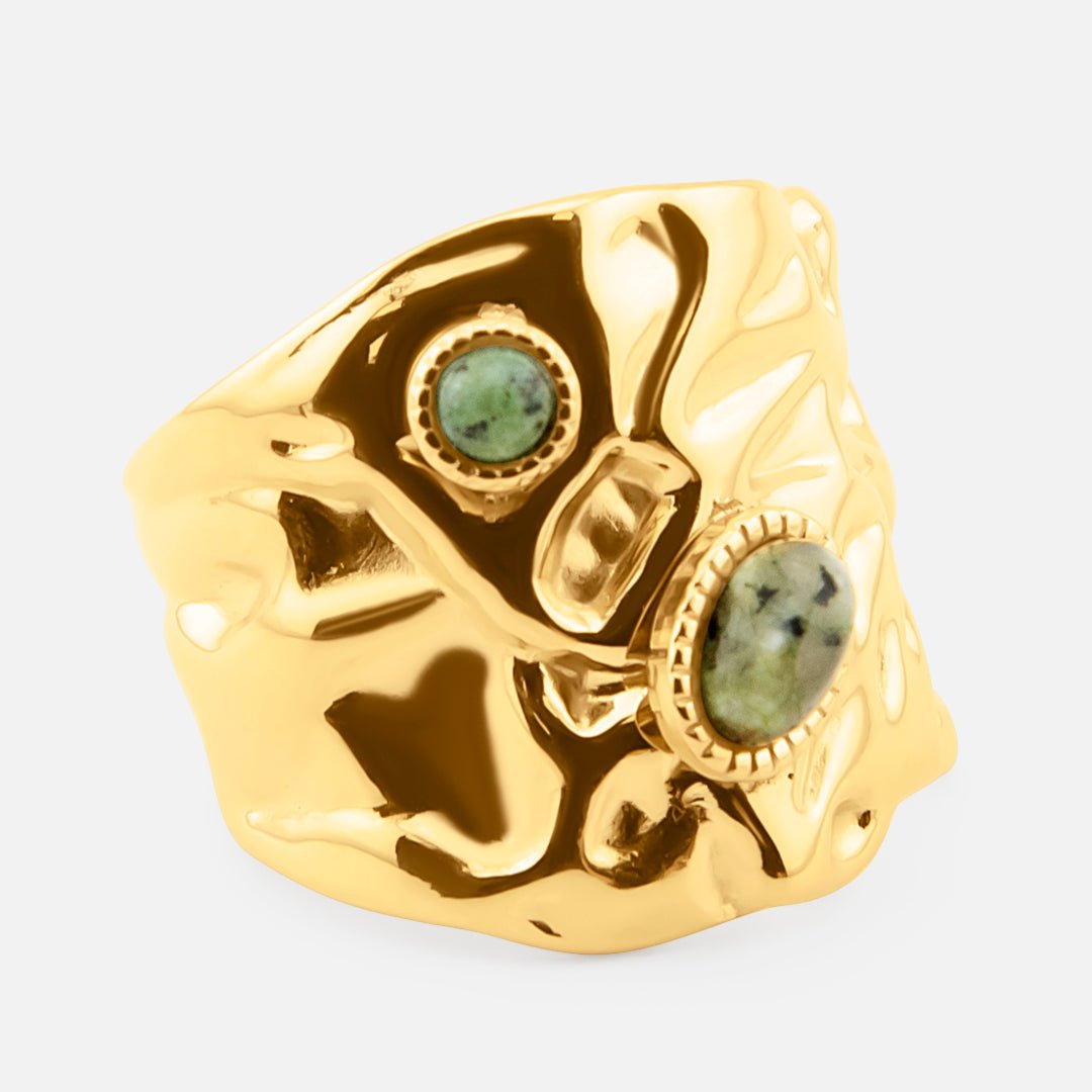 Serena Green Stone Justerbar Ring 18K Guldbelagt - BY CARA