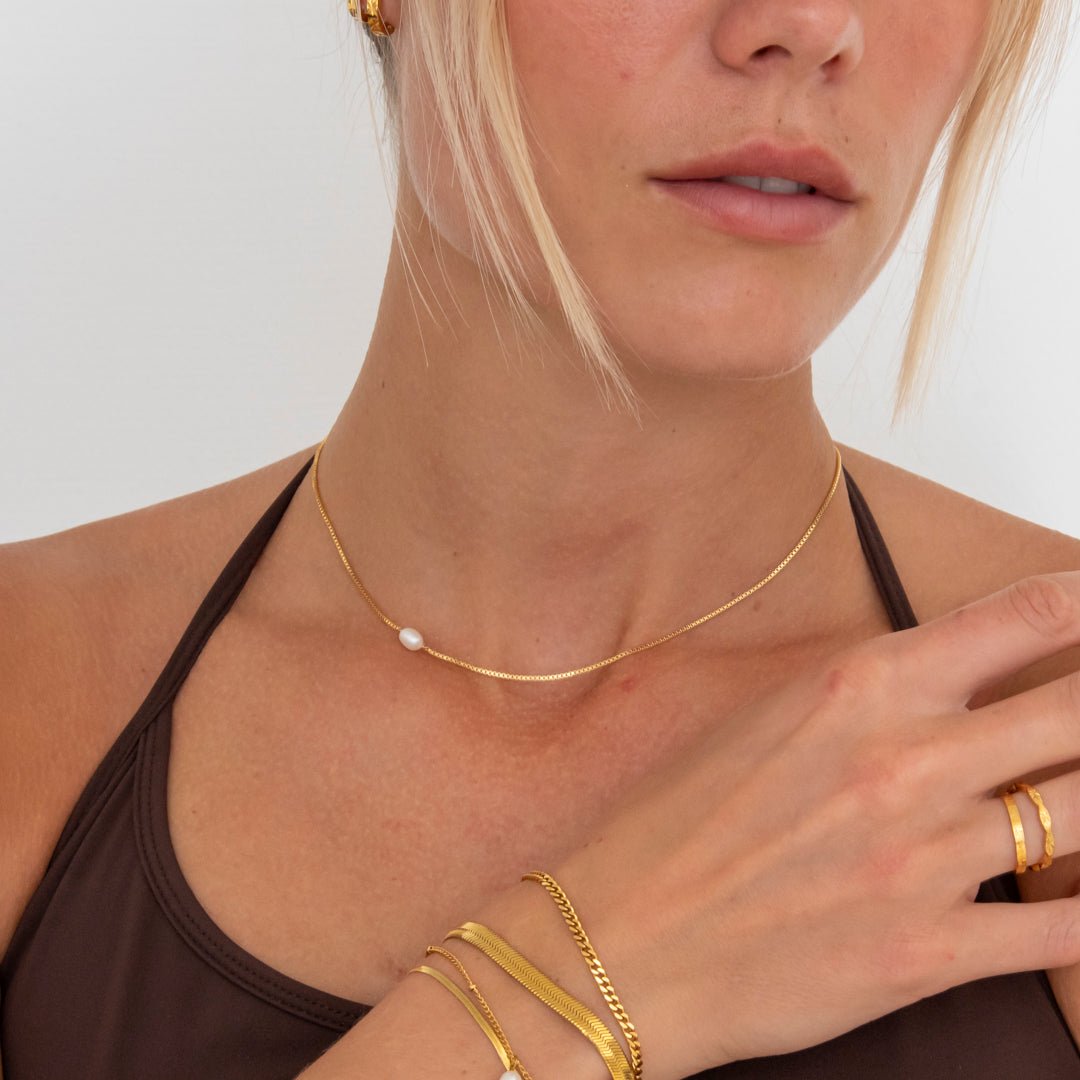 Solo Pearl Halskæde 18K Guldbelagt - BY CARA