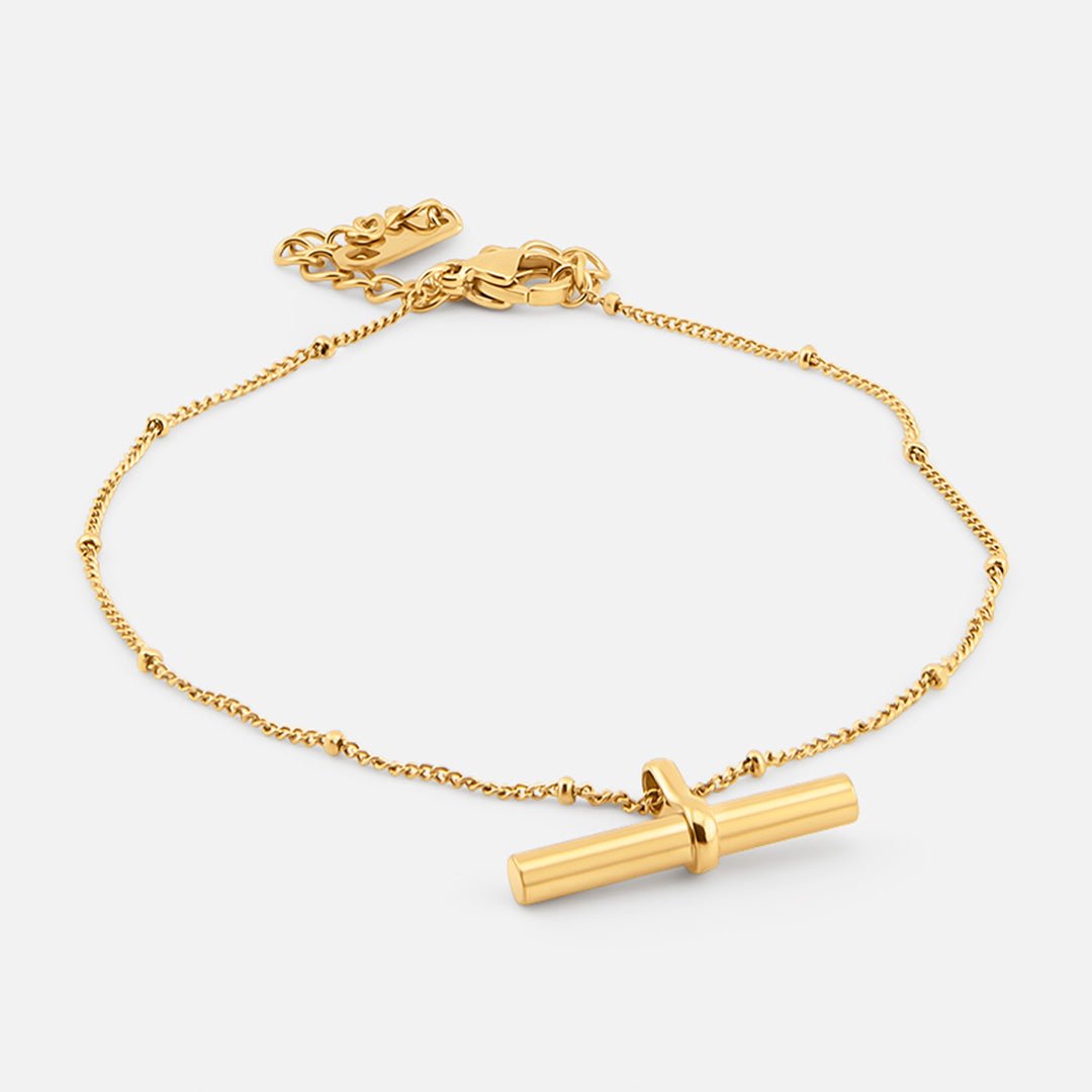 T - Bar Ankelkæde 18K Guldbelagt - BY CARA
