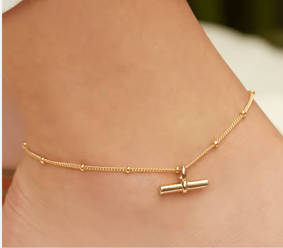 T - Bar Ankelkæde 18K Guldbelagt - BY CARA