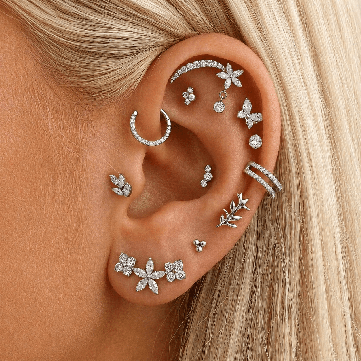 Trio Crystal Labret silverfärgad