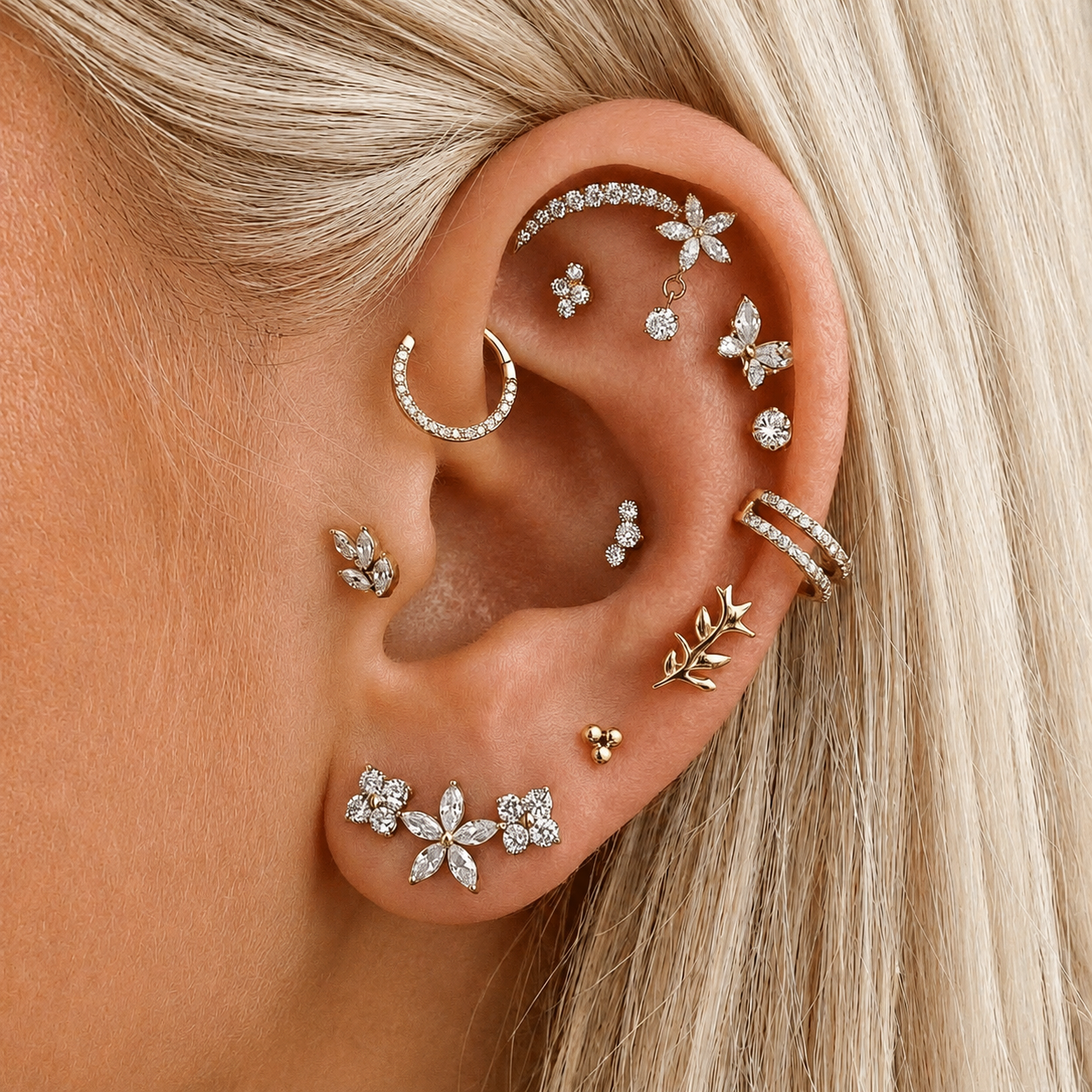 Trio Crystal Labret guldfarvet