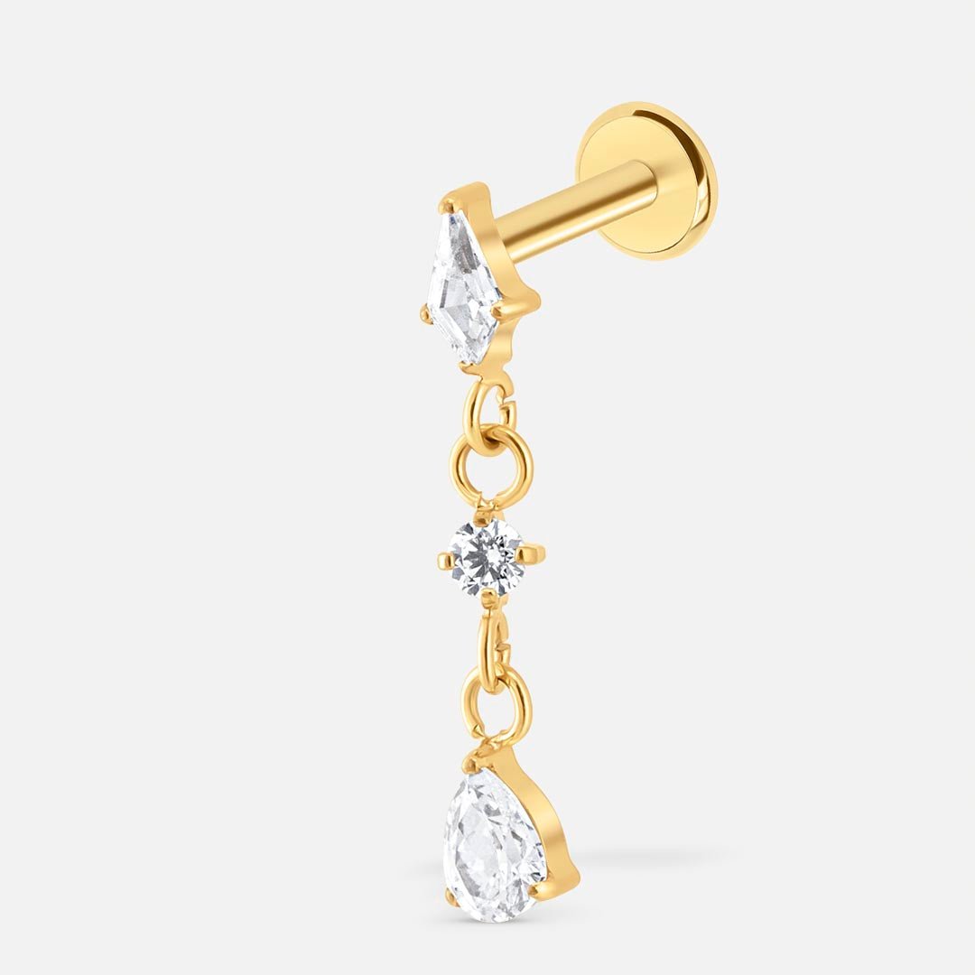 Triple Crystal Chain Labret guldfarvet - BY CARA