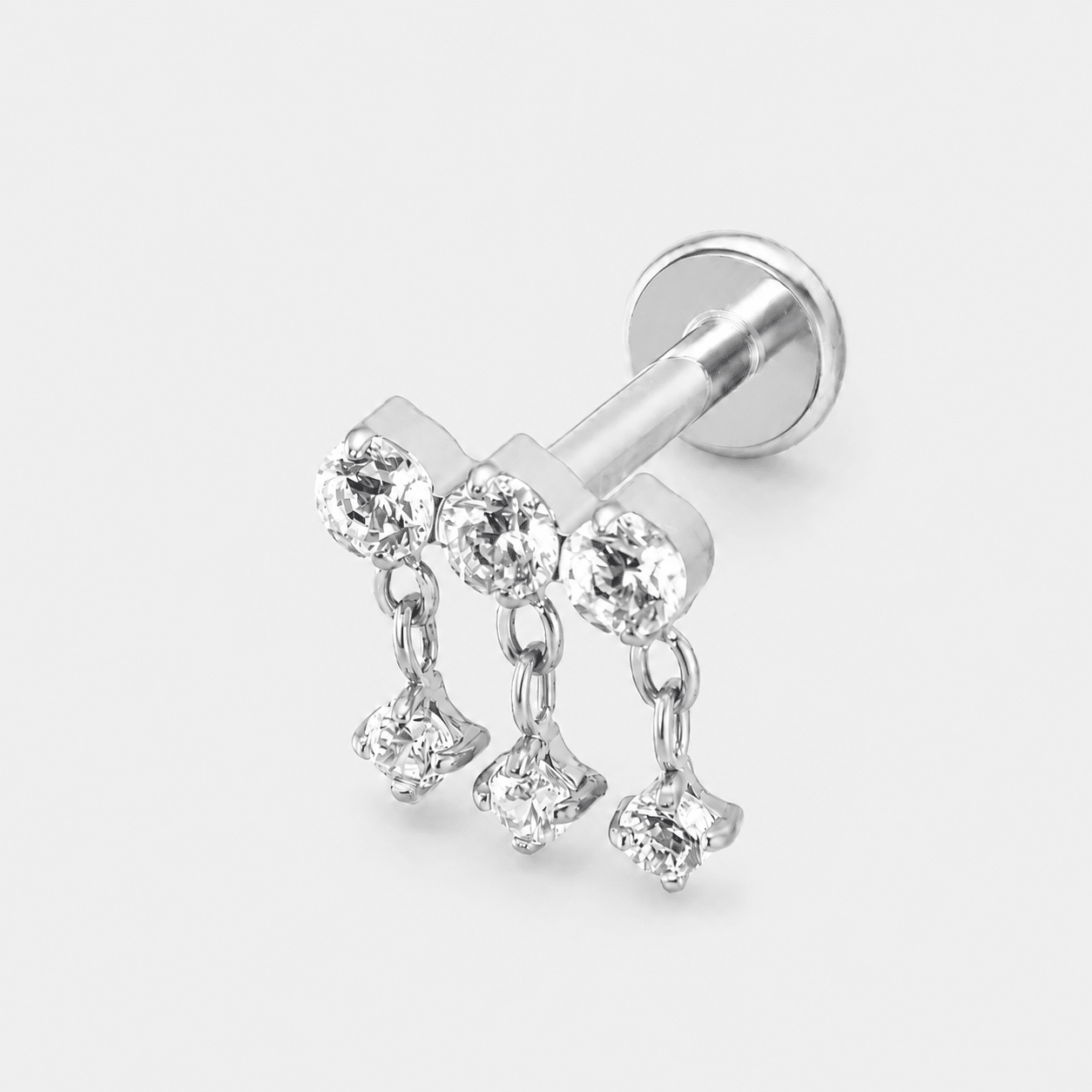 Triple Dangle Crystal Labret sølvfarvet - BY CARA