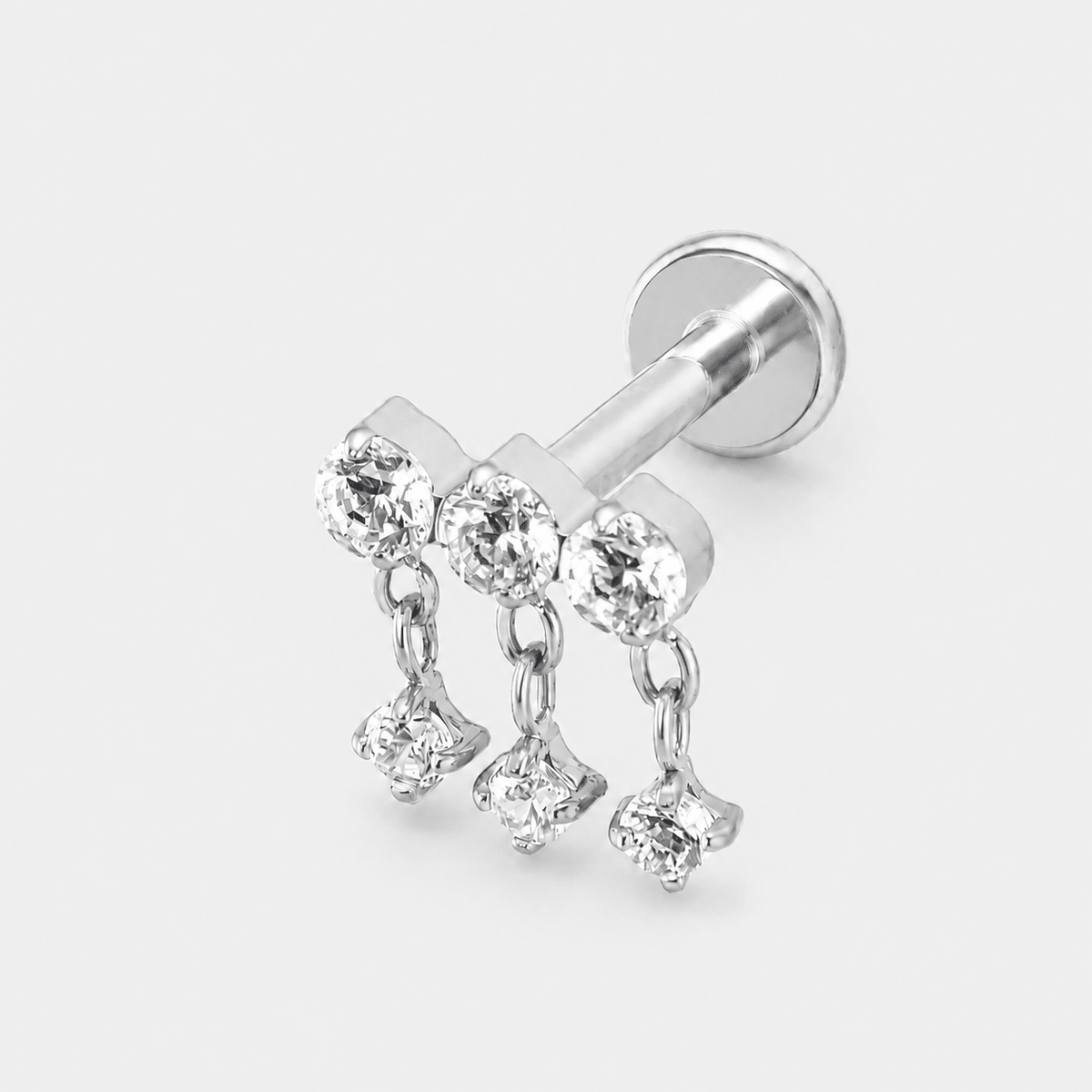 Triple Dangle Crystal Labret silver-coloured