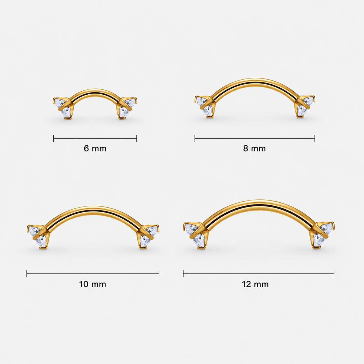 Twin Gem curved barbell goudkleurig 12 mm