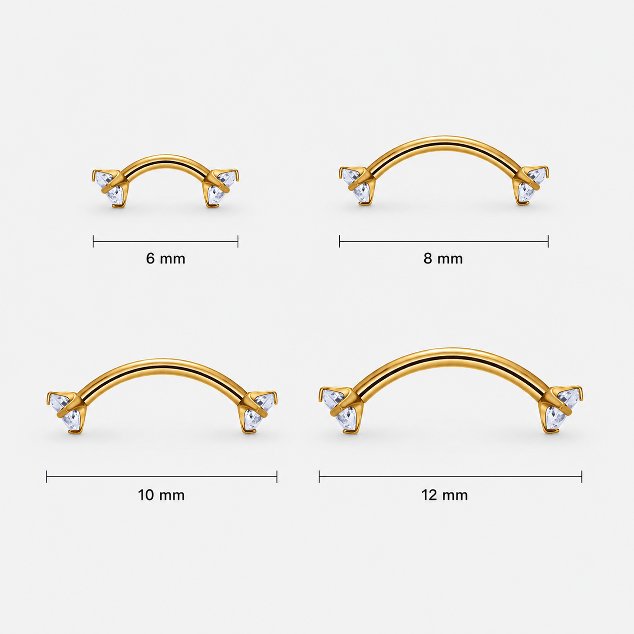 Twin Gem Curved Barbell stav guldfarvet 6 mm - BY CARA