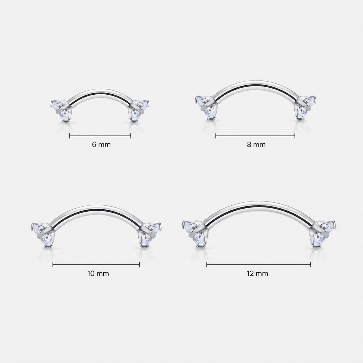 Twin Gem Curved Barbell stav sølvfarvet 10 mm - BY CARA