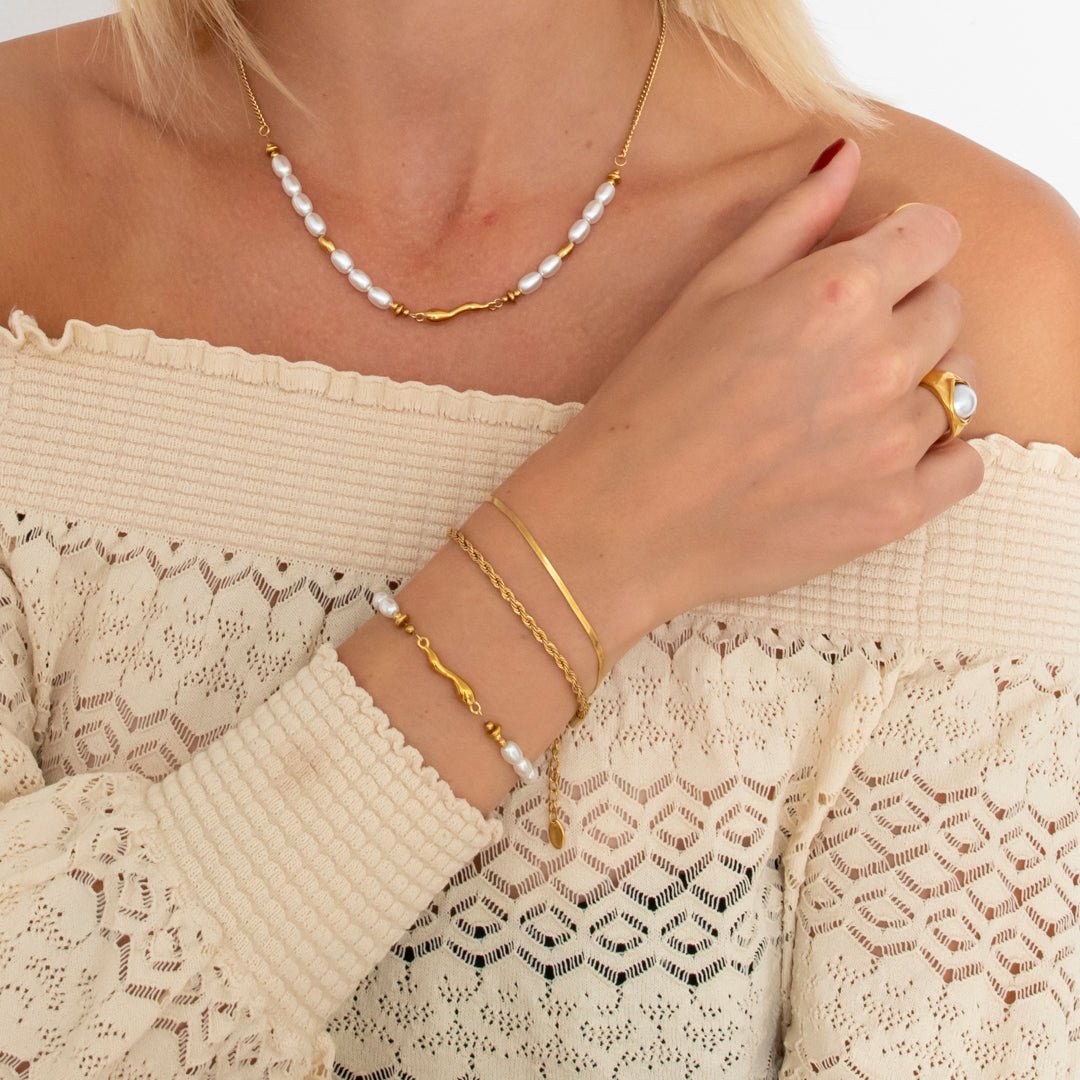 Wave Pearl Armbånd 18K Guldbelagt - BY CARA
